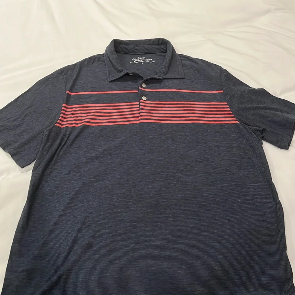 Vineyard Vines Edgartown Polo - Navy with Pinkish Red Stripes - Picture 2 of 5